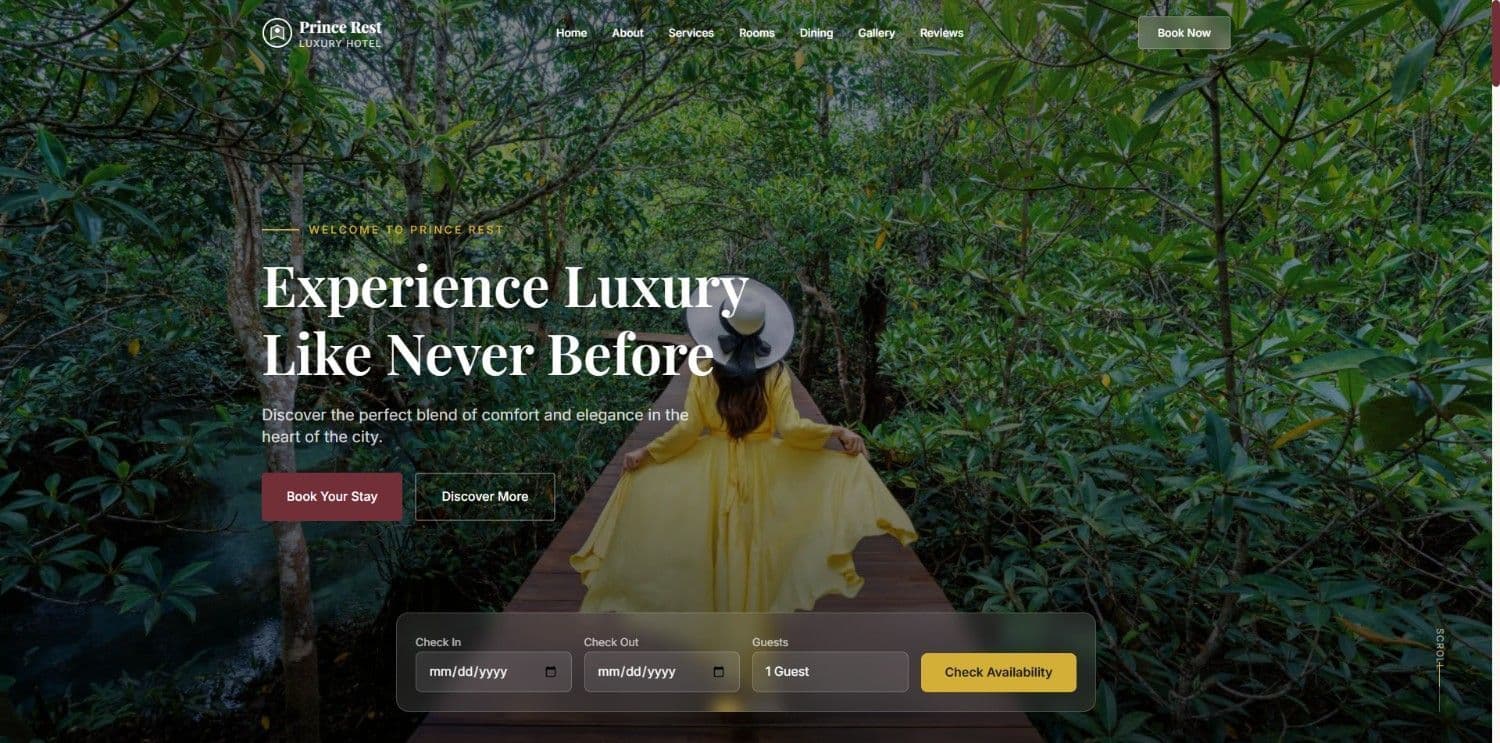 Prince Hotel Restaurant Website Template image